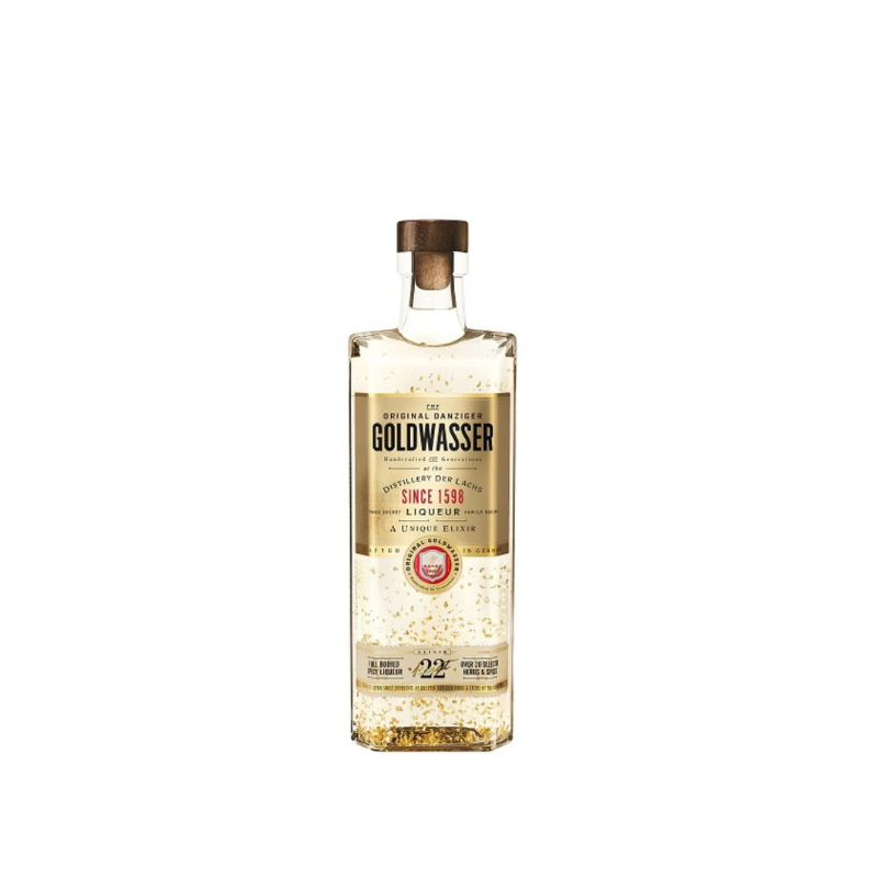 Butelka likieru Goldwasser 0,5l z drobinkami 22-karatowego złota.