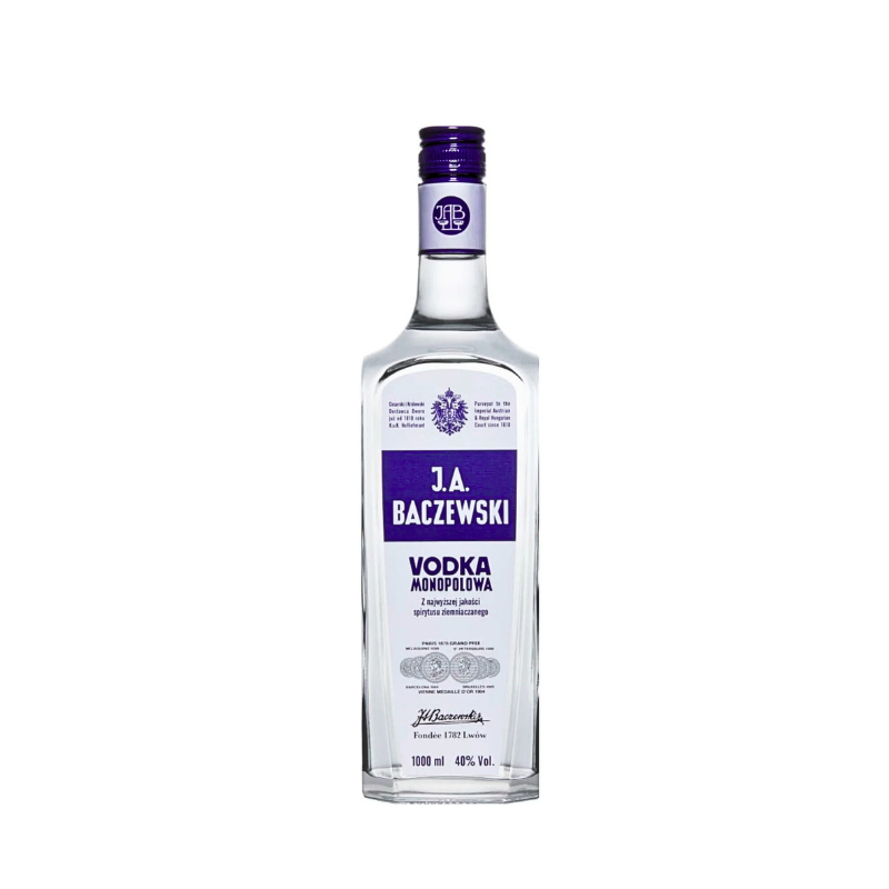 Butelka J.A. Baczewski Vodka Monopolowa 1L – wódka ziemniaczana 40%.