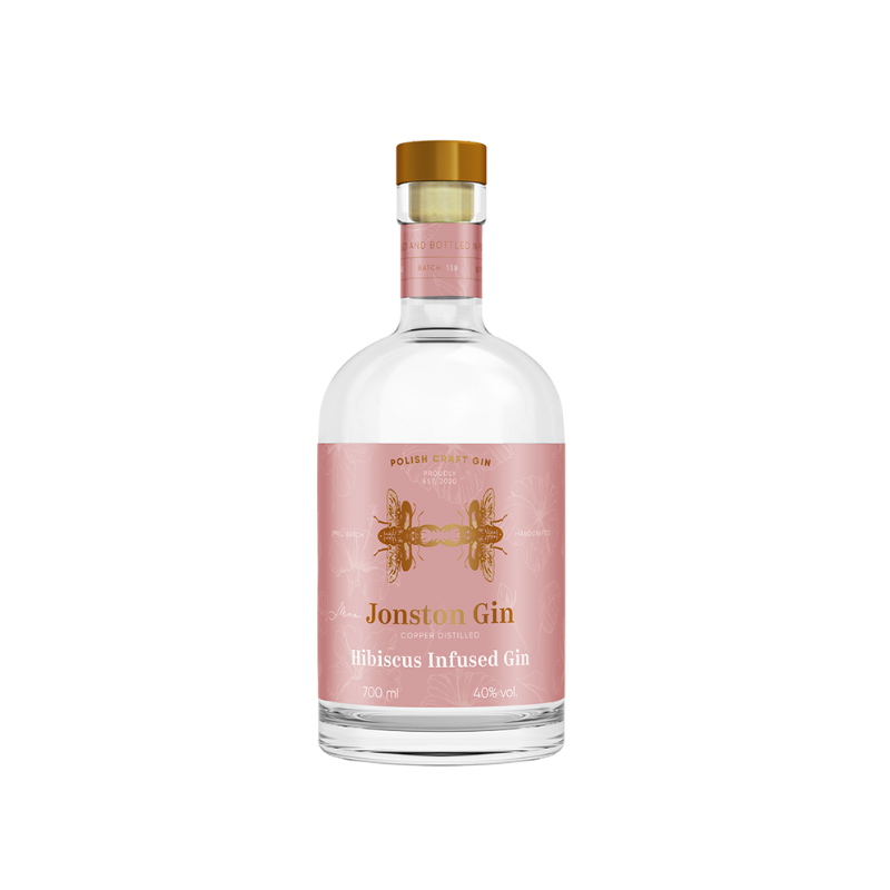 Jonston Hibiscus Infused Gin 40% 0,7 L – polski rzemieślniczy gin z hibiskusem, pomarańczą i grejpfrutem. Elegancki, kwiatowo-cytrusowy profil.