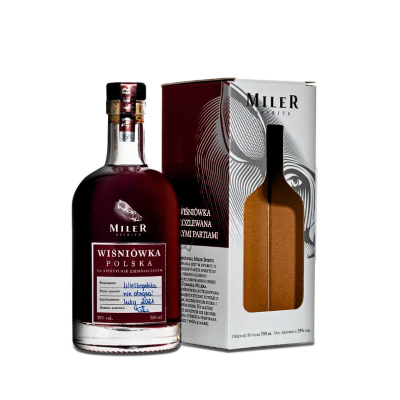 Miler Spirits Wiśniówka 35% 0,7 l w dekoracyjnym pudełku – edycja limitowana.