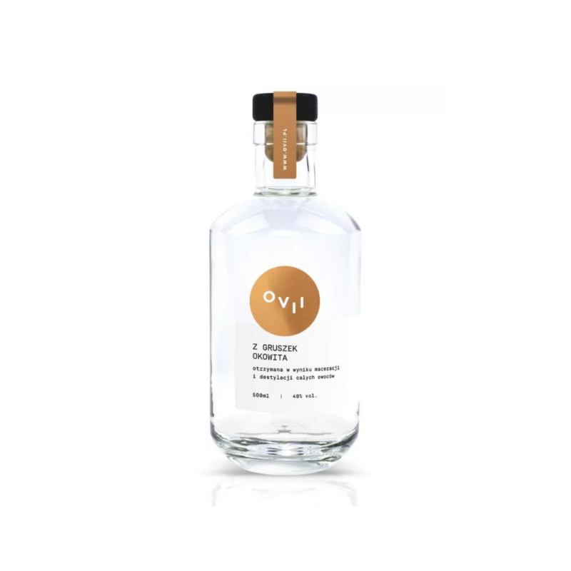OVII Destyl Gruszka 43% 0,5 L – rzemieślniczy destylat z polskich gruszek, o oleistej strukturze i delikatnym, owocowym smaku.