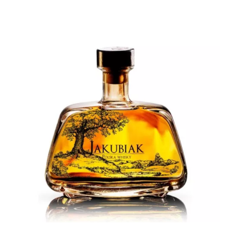 Whisky Jakubiak 40% 0,7 L – polski single malt z Browaru Ciechan, dojrzewający w dębowych beczkach. Aromaty miodu, słodu i wanilii.