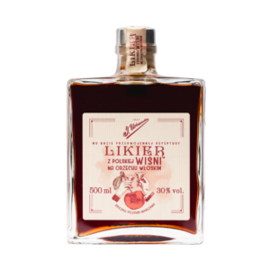J. Urbanowicz „Likier z Polskiej Wiśni na Orzechu Włoskim” 30% 0,5 L – elegancki polski likier z wiśni i zielonych orzechów włoskich, nagrodzony złotym medalem WSC 2023.