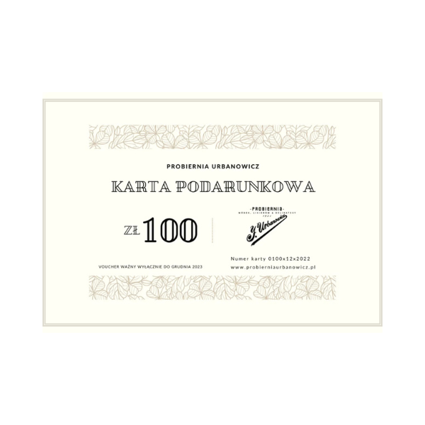 karta podarunkowa o wartości 100 zł na alkohol rzemieślniczy w probierni Urbanowicz