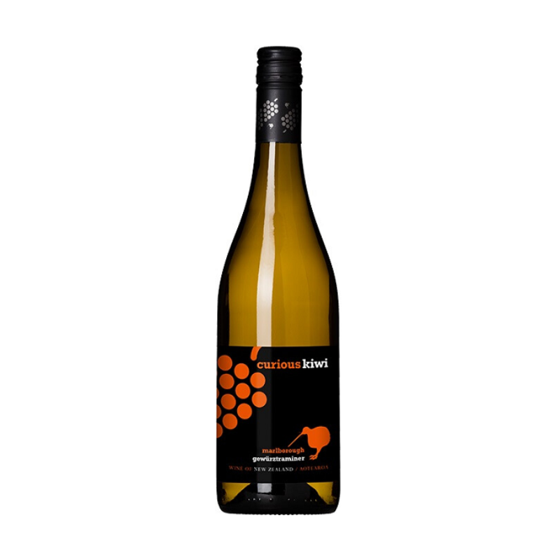 Curious Kiwi Gewürztraminer 0,75 L – białe wytrawne wino z Nowej Zelandii (Marlborough), szczep Gewürztraminer, aromaty mango i marakui.