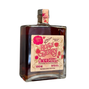 Butelka likieru Urbanowicz RoseBerry – likier różano-malinowy inspirowany dawnymi rosolisami