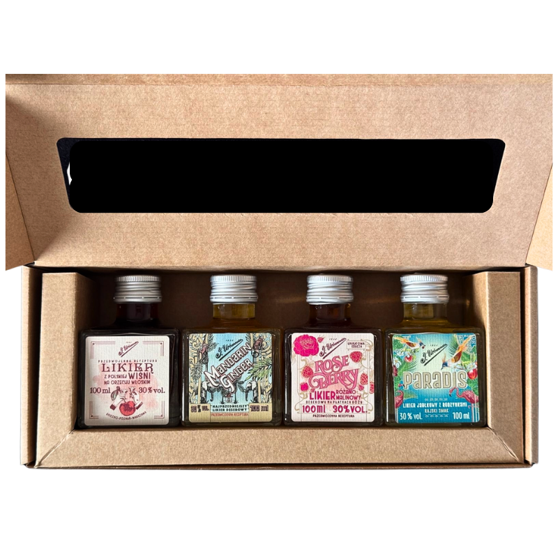Zestaw likierów J. Urbanowicz 4 x 100 ml wiśnia mandarynka roseberry paradis