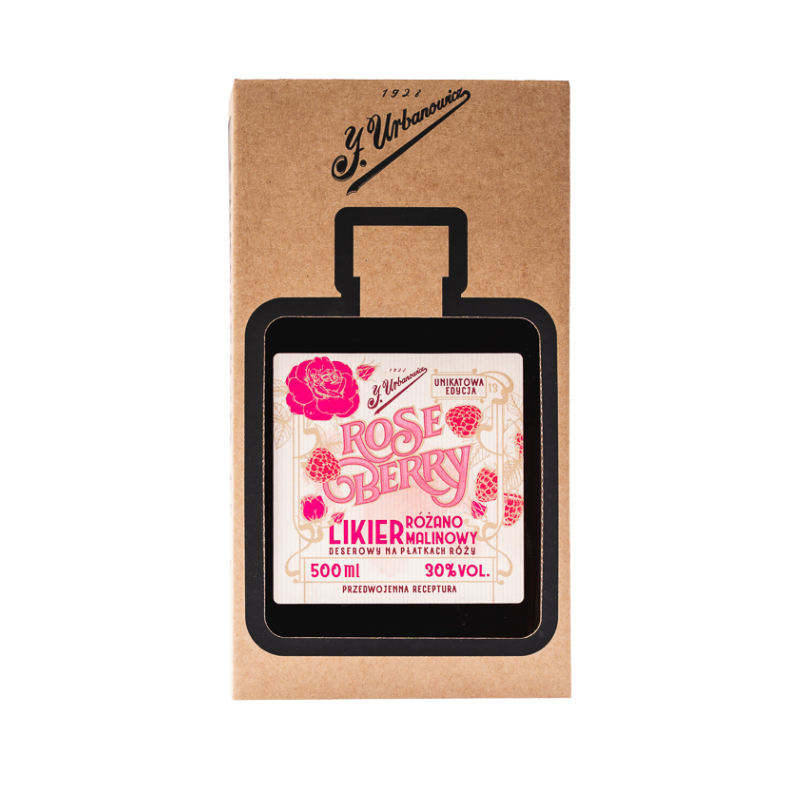 Urbanowicz RoseBerry likier różano-malinowy 0,5 l w eleganckim kartoniku – Złoty Medal Warsaw Spirits Competition 2025