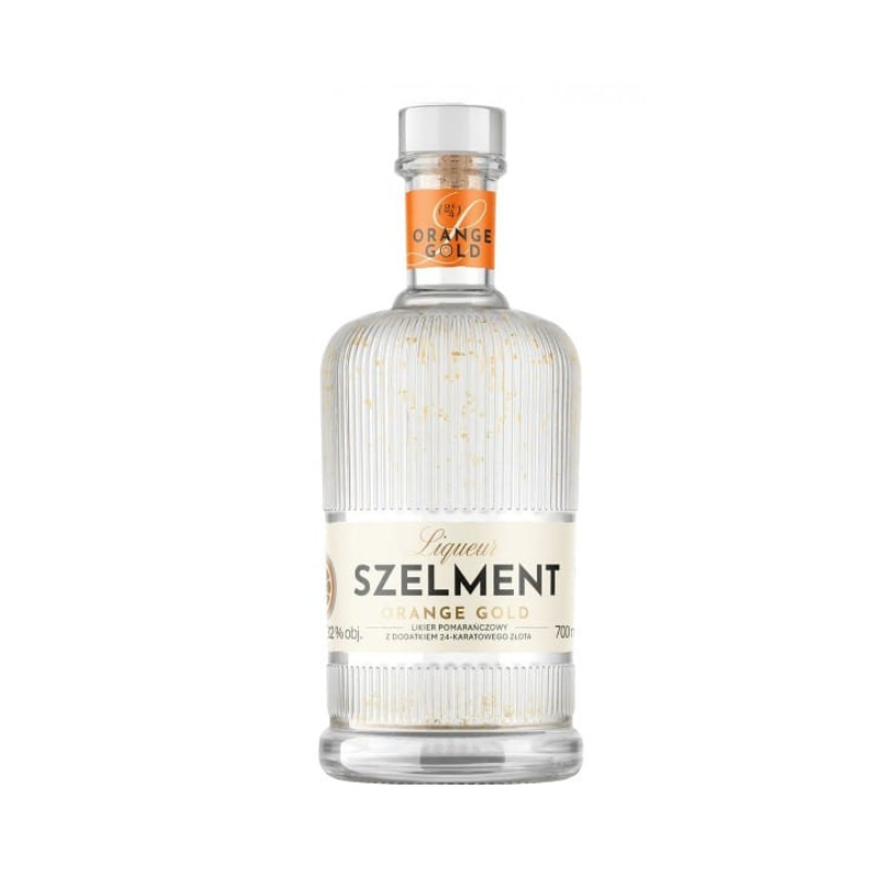 Szelmet Orange Gold likier pomarańczowy premium 32% 0,7L z płatkami 24-karatowego złota w eleganckiej karafce