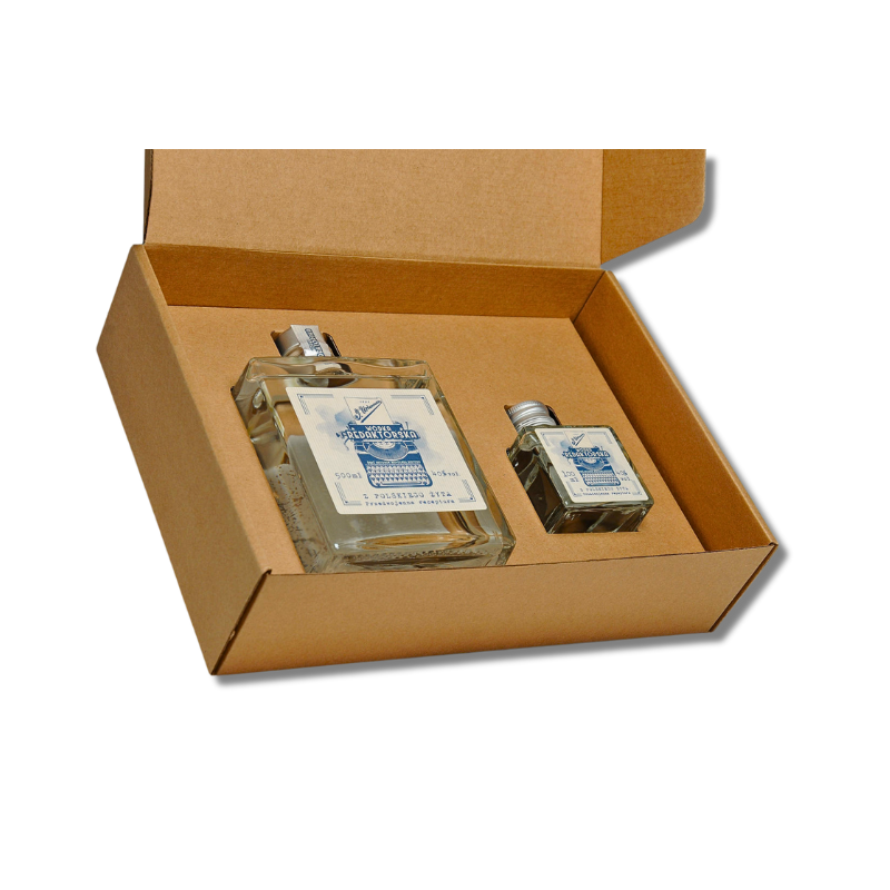 Zestaw prezentowy J. Urbanowicz Redaktorski – Wódka Redaktorska 0,5 L i 0,1 L w eleganckim kartoniku. Klasyczna polska wódka żytnia, nagrodzona złotym medalem WSC 2022.