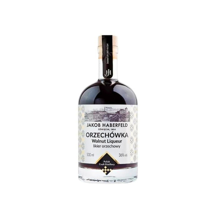 Butelka likieru Jakob Haberfeld Orzechówka 0,5l – tradycyjny likier z zielonych orzechów włoskich.