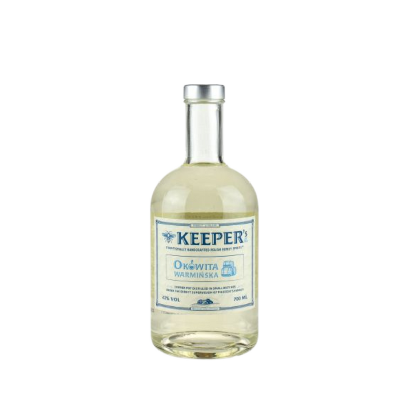 Keeper’s Okowita Mazurska 40% 0,7 L – destylat z naturalnego miodu i miodu wrzosowego. Rzemieślniczy trunek z Warmii i Mazur o kwiatowym aromacie.