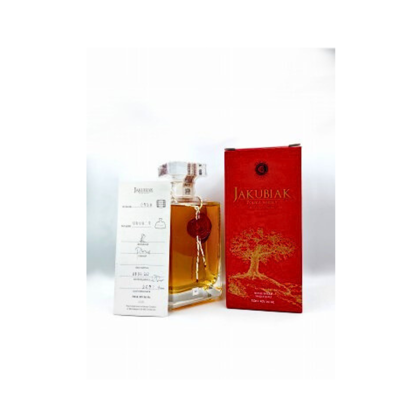 Whisky Jakubiak Edycja Limitowana 40% 0,7 L – polski Single Malt w numerowanej karafce z certyfikatem. Aromaty wanilii, miodu, drewna i cytrusów.