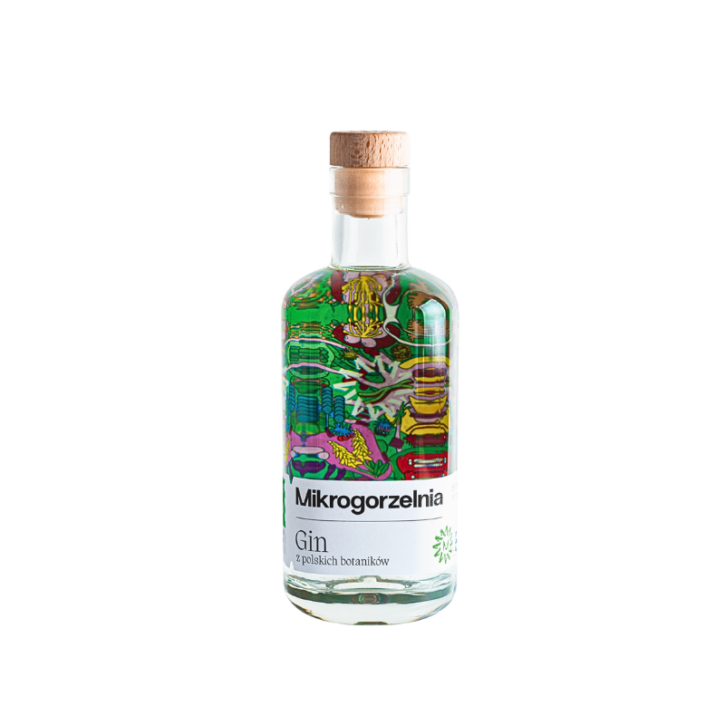 Mikrogorzelnia Gin z Polskich Botaników 40% 0,5 L – polski rzemieślniczy gin z naturalnych składników: jałowiec, sosna, czarny bez, piołun, rumianek.