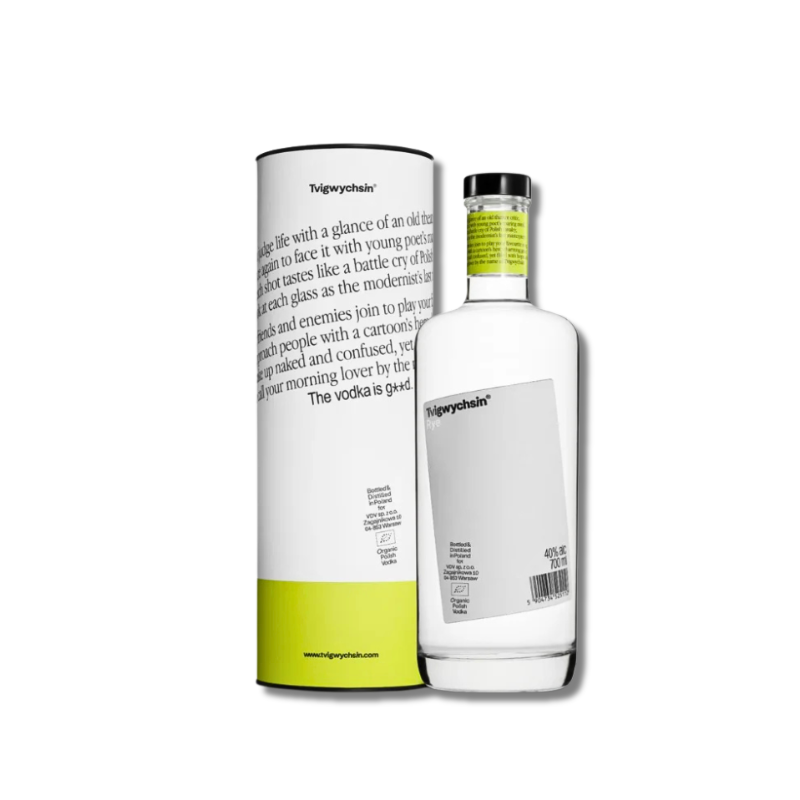 Tvigwychsin Wódka Żytnia 40% 0,7 l w butelce minimalistycznej z tubą prezentową, polska organiczna wódka premium.