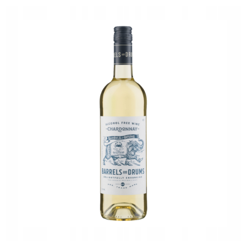 Barrels & Drums Chardonnay 0% 0,75 L – niemieckie, białe, wytrawne wino bezalkoholowe. Aromaty tropikalnych owoców i cytrusów, świeże i orzeźwiające.